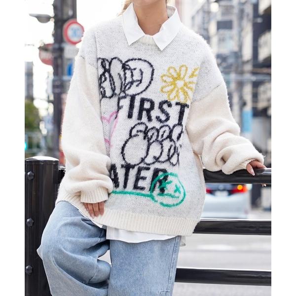 セーター ニット 「Unisex」モヘアライク タギング クルーニット / オーバーサイズ セーター...