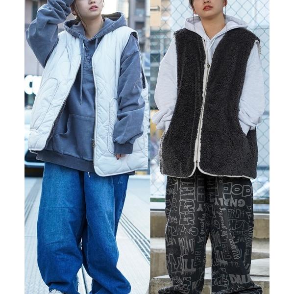 ベスト ジレ ファー×キルティング リバーシブルベスト / Fur ＆ Quilting Rever...