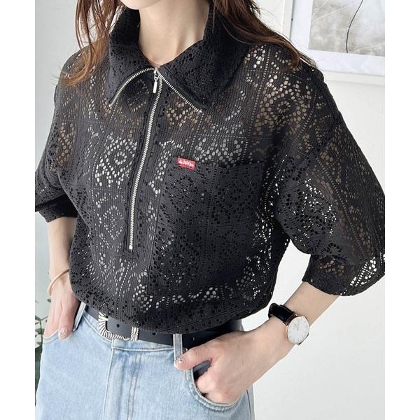 ブラウス シャツ 「JaVaコラボ」きれいめカジュアルのスタイリング叶う。パネルレースハーフジップ半...
