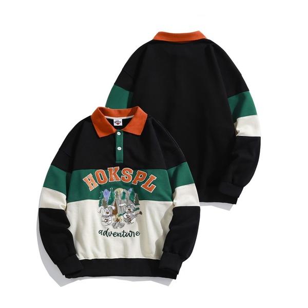 トレーナー スウェット HOOK -original-　アメカジカートゥーンキャラクター刺繍袖配色切...