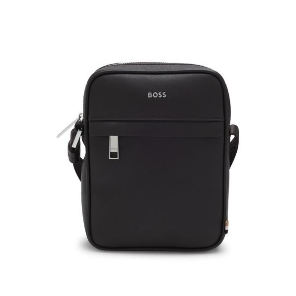 ショルダーバッグ BOSSレタリングロゴ ストラクチャードレザー レポーターバッグ メンズ