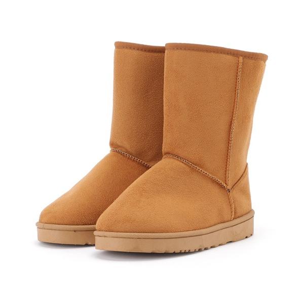 ブーツ ムートン風ボアフラットショートブーツ レディース