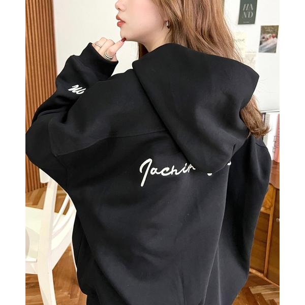 パーカー TC裏毛袖ワンポイントバック刺繍ジップアップパーカー レディース