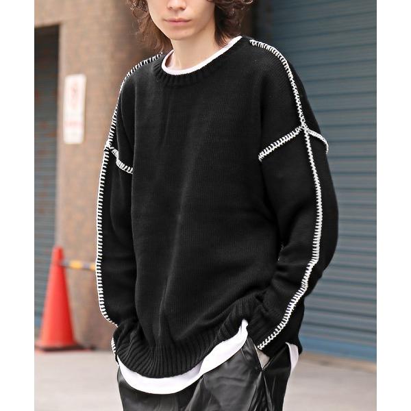 セーター ニット ハンドステッチクルーネックニット メンズ レディース