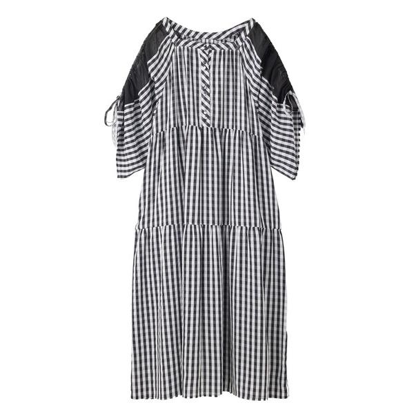 ワンピース SHOULDER MESH GINGHAM CHECK DRESS