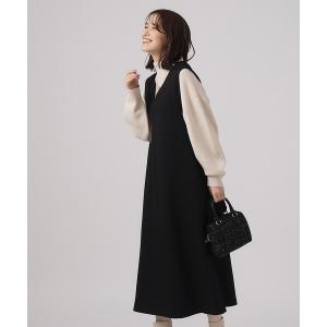 ワンピース すっきりシルエット ウール調素材 Vネックジャンスカ レディース
