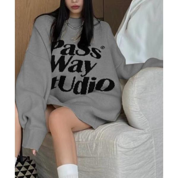 ニット セーター ビッグロゴ オーバーニットプルオーバー レディース