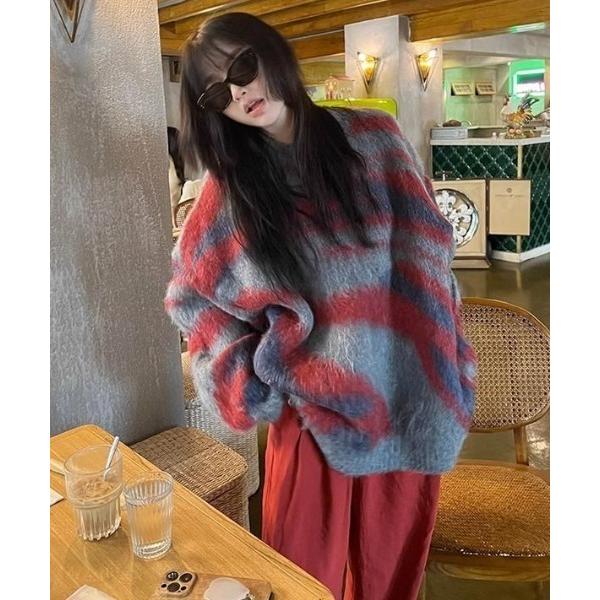 ニット セーター カモフラージュ柄 ビッグシャギーニットプルオーバー レディース