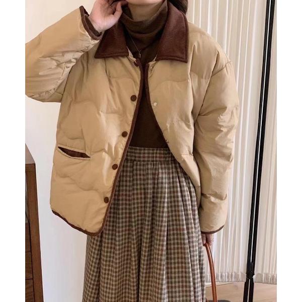ダウンコート ダウンジャケット ウェーブキルティング中綿配色ダウンジャケット レディース