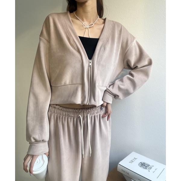 セットアップ 「セットアップ」ジップニットソーカーディガン＆パンツ レディース