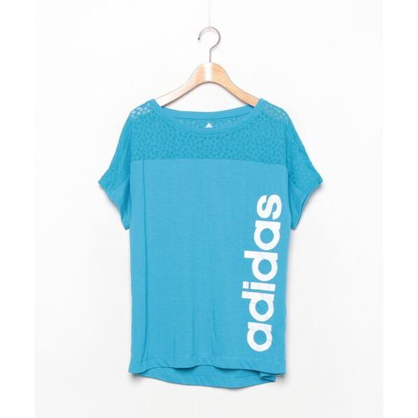 「adidas」 半袖Tシャツ L ブルー レディース