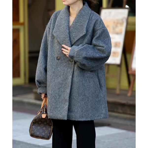 コート アウター ニットシャギーミドルコート レディース