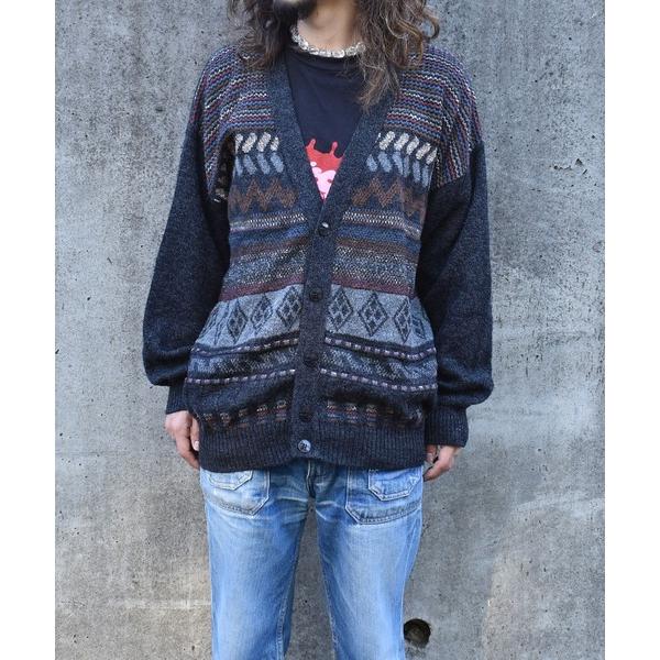 カーディガン 「ヴィンテージ古着」90's COME BACK 総柄 デザインニットカーディガン メ...