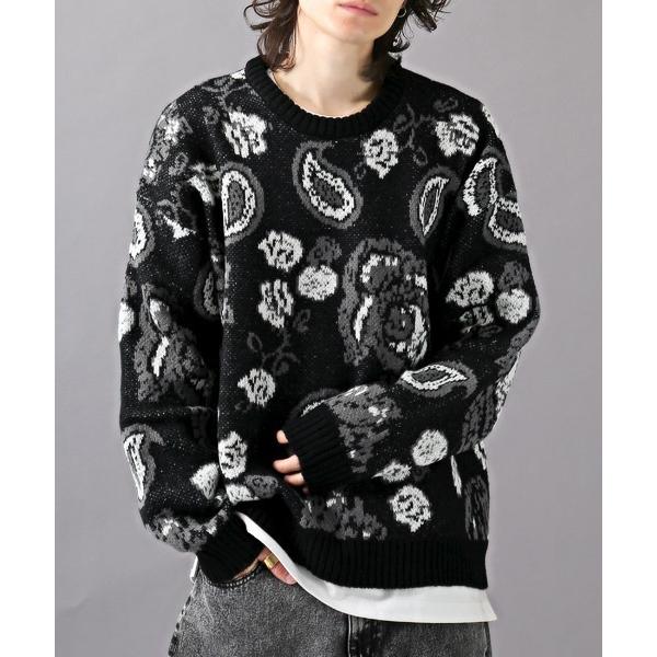 セーター ニット ペイズリー柄クルーネックBIGニット メンズ レディース