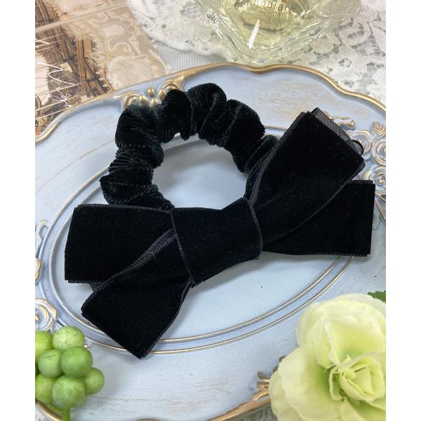 ヘアゴム ベロアとオーガンジーのダブルリボンヘアゴム