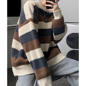 セーター ニット マルチボーダー ビッグシルエット プルオーバーニット メンズ レディース