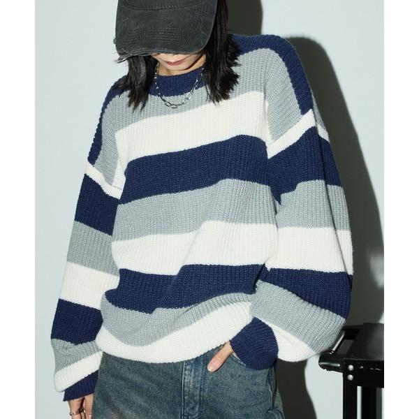 セーター ニット マルチボーダー ビッグシルエット プルオーバーニット メンズ レディース
