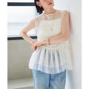 tシャツ Tシャツ レディース ペプラムギャザーチュールトップス