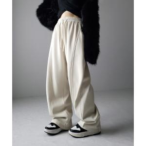 スウェットパンツ ジャージ 「 裏起毛  」カーブラインサイドタックワイドスウェットパンツ レディース