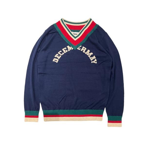 ニット セーター Vneck college logo knit レディース