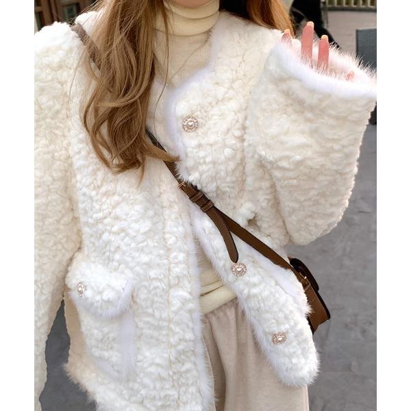 ジャケット ノーカラージャケット フェイクファージャケット レディース