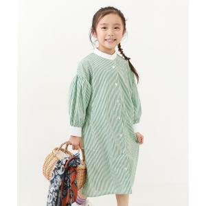 ワンピース 2WAY ボリュームスリーブ ストライプシャツワンピース キッズ 子供服 女の子