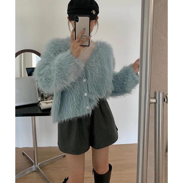 ニット セーター ハートボタンふわふわボリュームニットカーディガン レディース