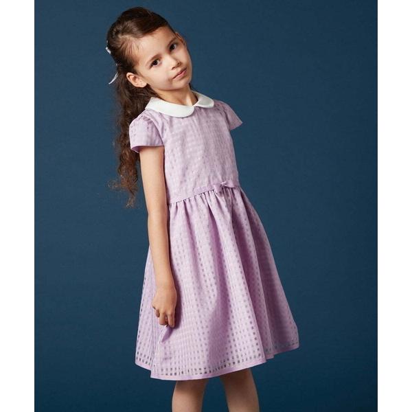 ワンピース 「110-130」「セレモニースタイル」丸襟シアーチェックワンピース キッズ 子供服 女...