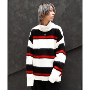 セーター ニット Z)「BLINGLEADS」723803 モヘアタッチマルチボーダークルー メンズ レディース