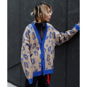 カーディガン Z)「BLINGLEADS」モヘアタッチ豹柄JQDカーディガン メンズ レディース