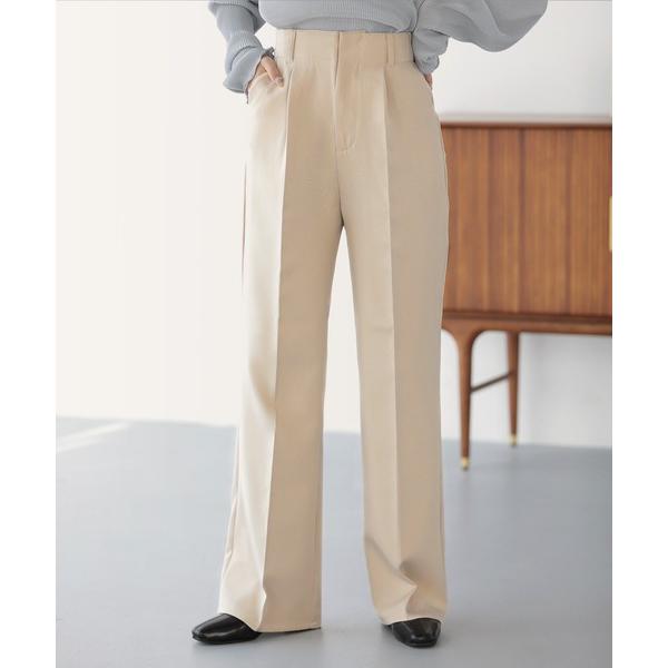 スラックス パンツ セミフレアセンタープレススラックス レディース