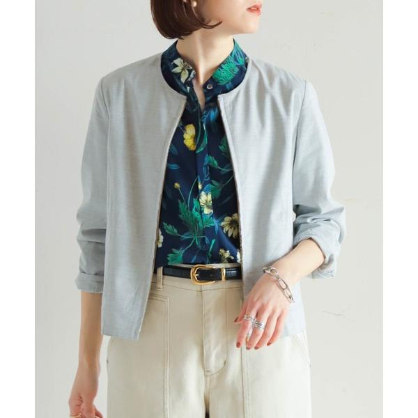 ブルゾン アウター ポリレーヨン麻　ノーカラーブルゾン レディース