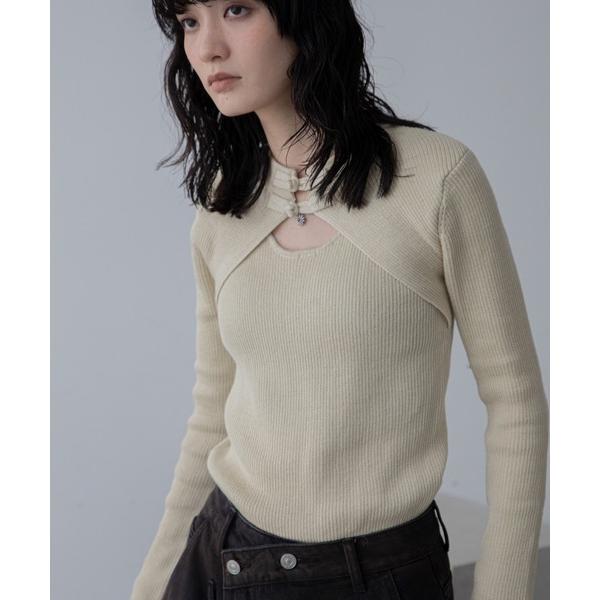 tシャツ チャイナボタンリブニット/新色追加 レディース