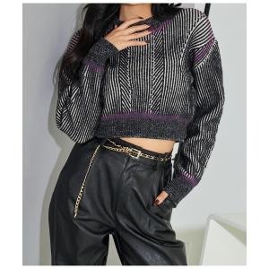 ニット セーター 幾何学柄 スプレーライン クロップド 起毛 ニット セーター レディース