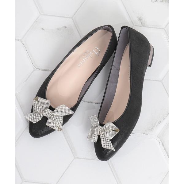 バレエシューズ パンプス ラインストーンリボンフラットシューズ