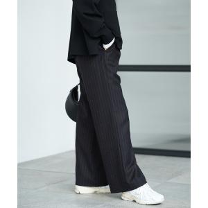 パンツ レディース ウールストライプ ワイドパンツ