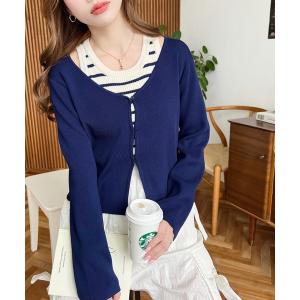 アンサンブル Vネックニットカーディガン＆アメスリボーダーニットタンクアンサンブル レディース