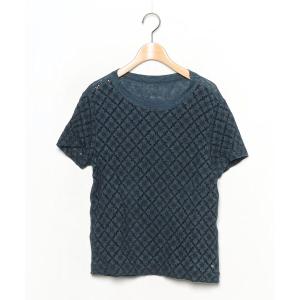 「45R」 半袖ブラウス LARGE インディゴブルー レディース