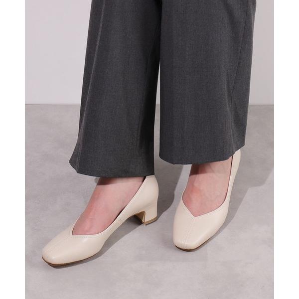 パンプス ステッチデザインスクエアトゥパンプス