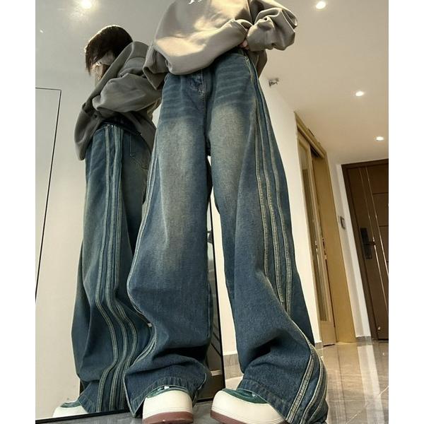 ジーンズ デニム デニムパンツ 「CANVAS+」配色ラインステッチデニムパンツ レディース