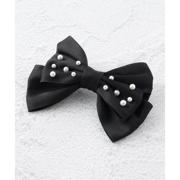 フェイクパール付きリボンバレッタ