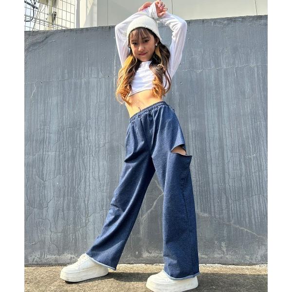 パンツ RandS/R サイドダメージデニム風ワイドパンツ キッズ 子供服 女の子