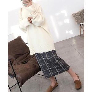 スカート チェック柄ニットスカート