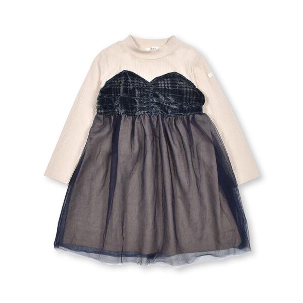 ワンピース 花柄チェック柄チュールドッキングワンピース(80~130cm) キッズ 子供服 女の子