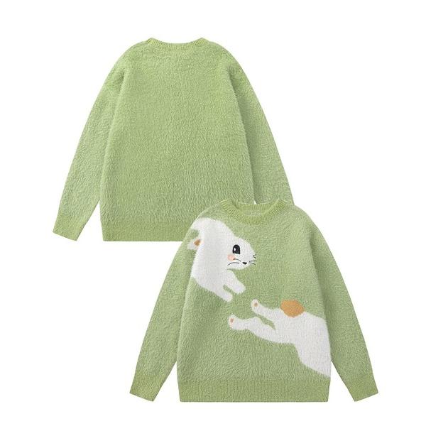 セーター ニット かわいいうさぎ模様ナイロンファーニット メンズ レディース