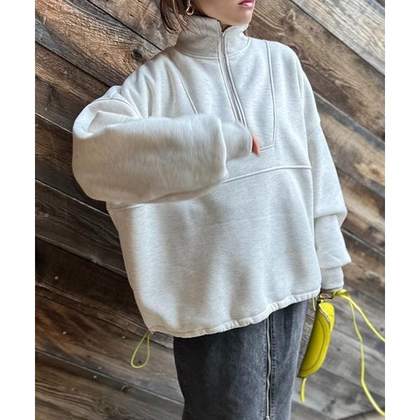 トレーナー スウェット ハーフジップ配色ドロスト裏起毛アノラックトップス レディース メンズ