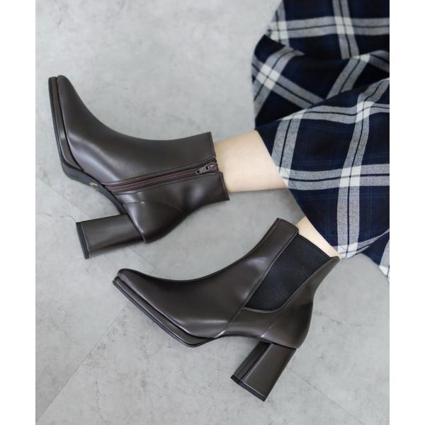 ブーツ 晴雨兼用 スクエアトゥ サイドゴア ショートブーツ「日本製」 レディース