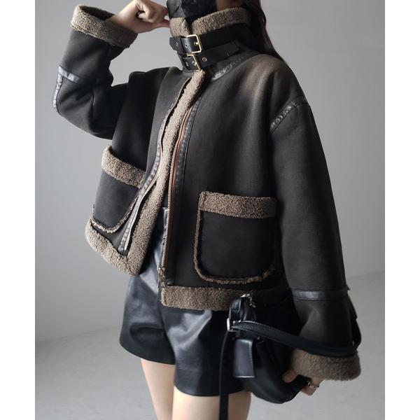 ムートンコート ボアコート ヴィンテージデニムムートンB-3クロップドフライトジャケット レディース