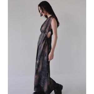 ワンピース サイドホール ワンピース 肌見せ ヘルシー マーブル スリーブレス ロングワンピース