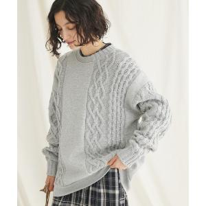 トレーナー スウェット ケーブルニット切り替え裏起毛スウェット レディース